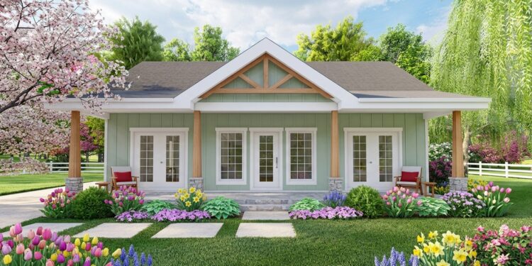 988 Sq. Ft. Modern Farmhouse with 2 Bedrooms, 2 Bathrooms, Office & Front Porch
