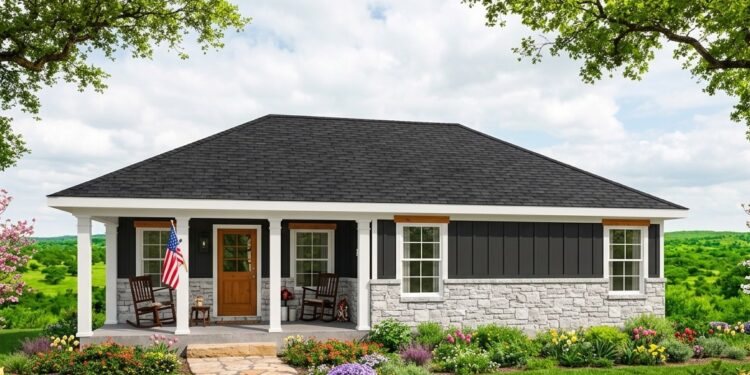 742 Sq. Ft. Cottage with 2 Bedrooms, 1 Bathroom, Open Floor Plan & Front Porch