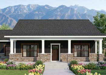 1,260 Sq. Ft. Country House Plan with 3 Bedrooms, 2 Bathrooms, Open Living Area & Front Porch