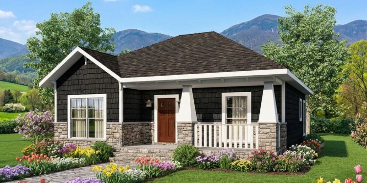 1,073 Sq. Ft. Craftsman House with 2 Bedrooms, 2 Bathrooms, Open Floor Plan & Front Porch