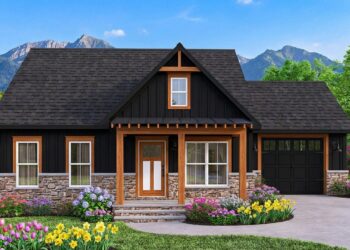 Modern Farmhouse Plan with 2 Bedrooms, 2 Bathrooms, and a One-Car Garage