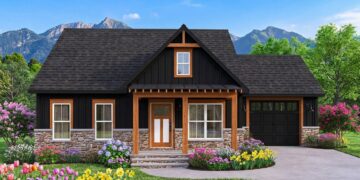 Modern Farmhouse Plan with 2 Bedrooms, 2 Bathrooms, and a One-Car Garage